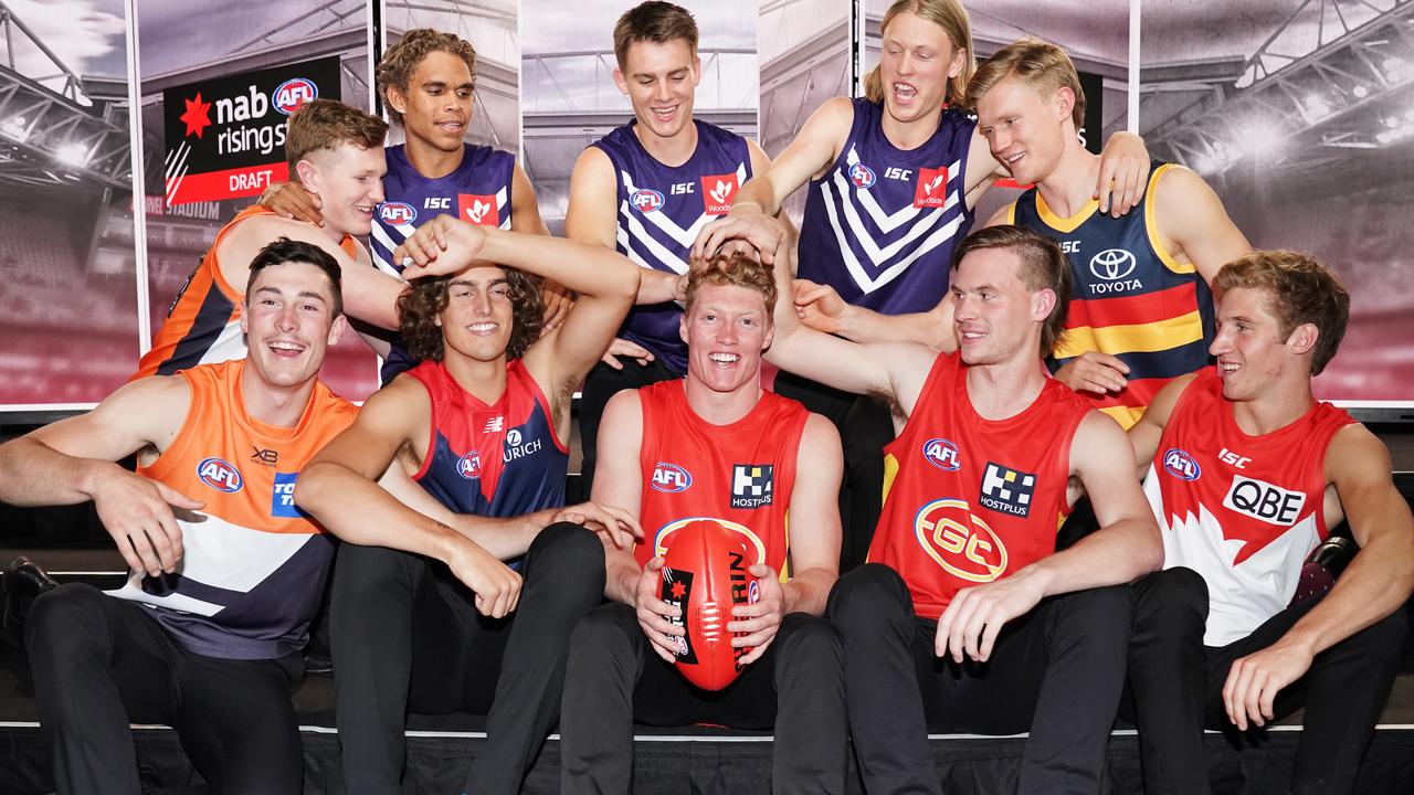 The top 10 draft picks including number one Matt Rowell from the 2019 Draft. AAP Image/Michael Dodge.