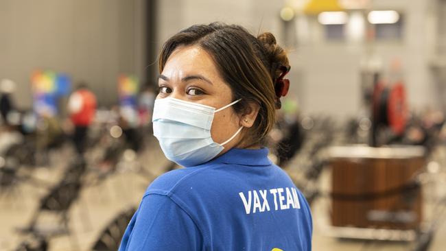 Emele Feao, registered nurse and vaccinator. Picture: Mark Cranitch