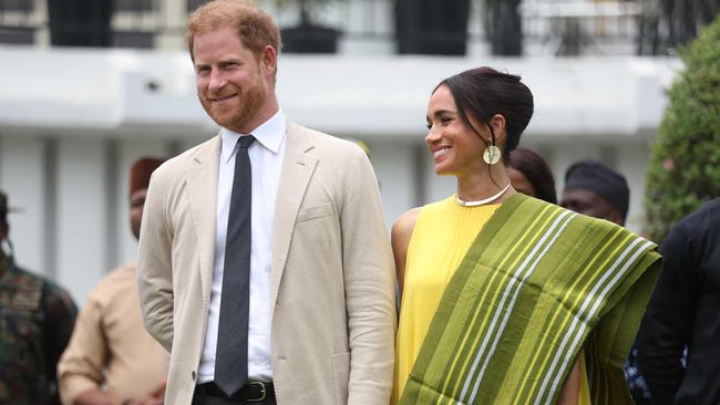 Meghan and Harry pictured during their highly successful Nigeria dupe of a royal tour in May. Picture: Kola Sulaimon/AFP