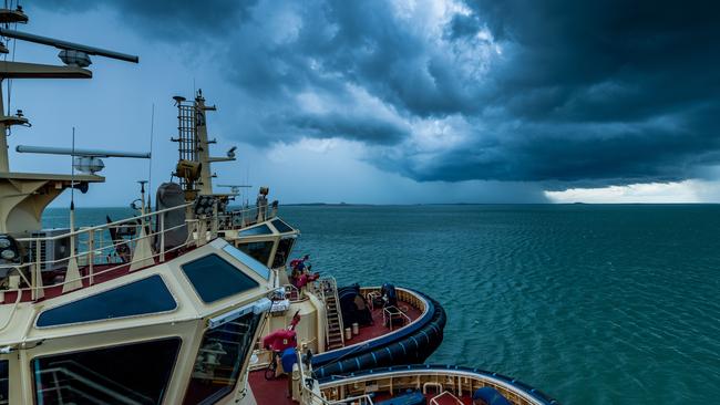 Incoming weather at Darwin's Stokes Hill Wharf marks the beginning of the wet season in the top end. Picture: Che Chorley