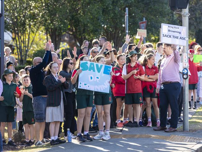 Hundreds of students and parents gathered at the corner of St Paul’s School protesting the sacking of the school principal Paul Browning.