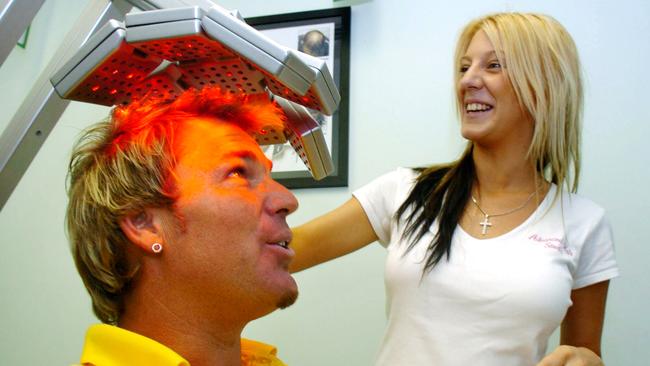 Shane Warne receiving treatment at Advanced Hair in 2006.