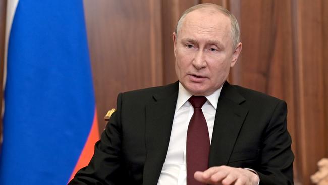 Vladimir Putin announces that he will recognise the independence of the Donetsk and Lugansk breakaway regions of Ukraine. Picture: TASS via Getty Images.