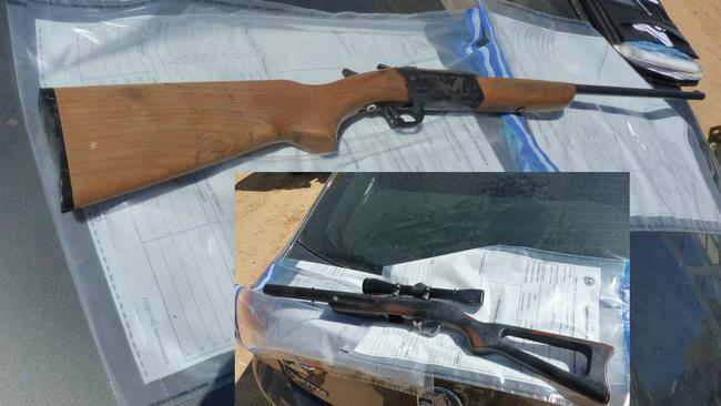 Firearms found by police during a search of the Hells Angels compound at Ponde. Picture: SA Police