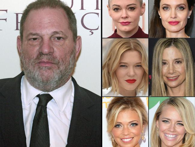 Harvey Weinstein and some of the women who’ve made allegations against him. Picture: AFP