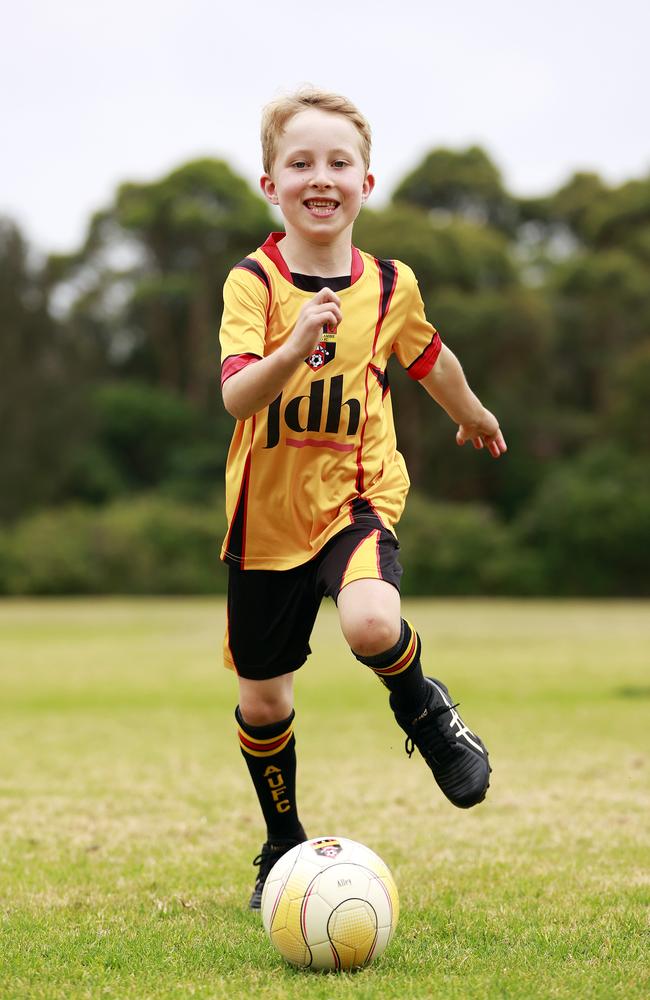 Spencer Reeve, 8, in his soccer uniform. Picture: Tim Hunter.