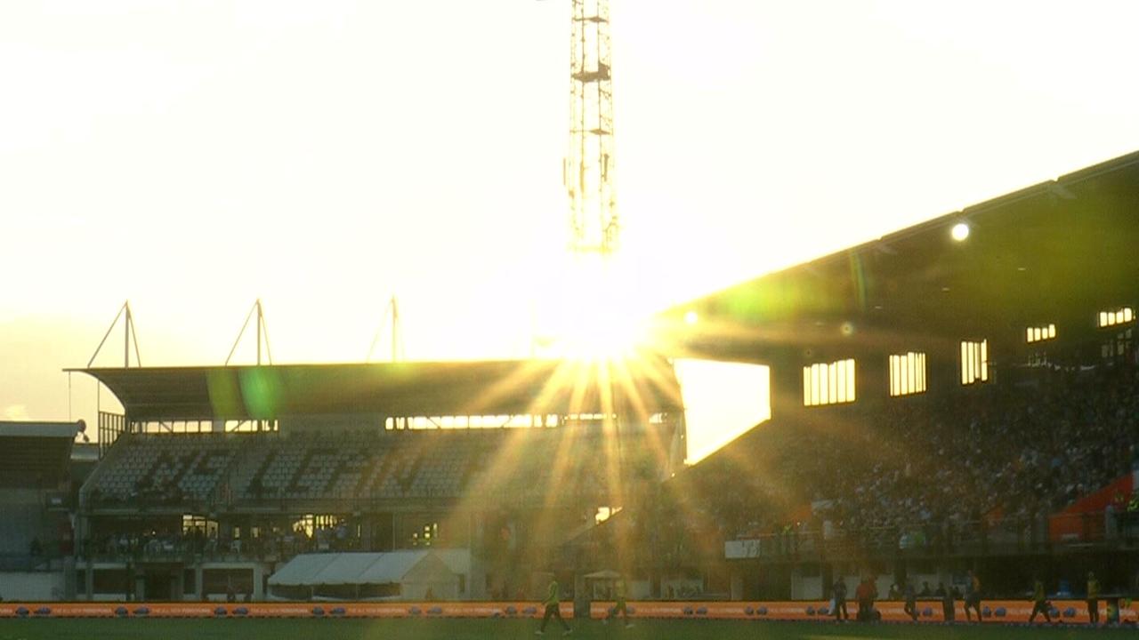 The sun halted play at McLean Park, Napier.