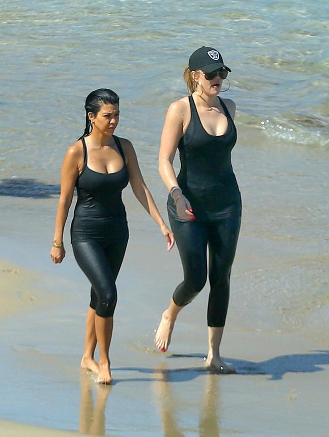 Kourtney and Khloe after a gruelling exercise session.