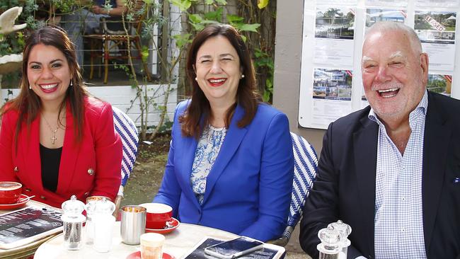 Premier Annastacia Palaszczuk (centre) meeting with Gold Coast tourism bosses Patricia O' Callaghan and Paul Donovan at Main Beach in April. Picture: Tertius Pickard