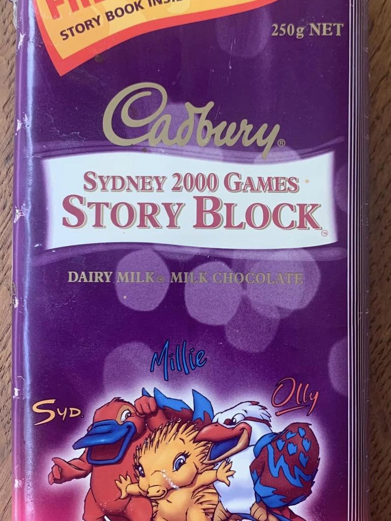 Woman found a chocolate bar from the 2000 Olympics. Picture: Facebook/Old Shops Australia