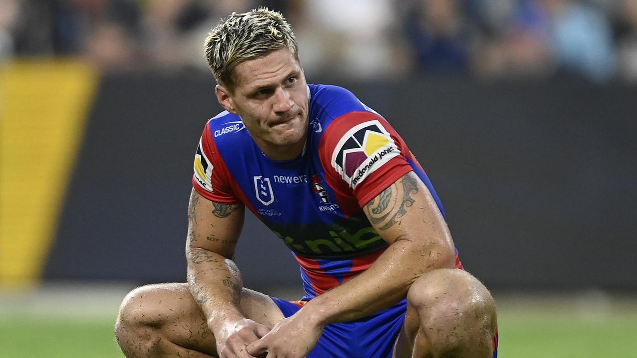 TOWNSVILLE, AUSTRALIA - MARCH 16: Kalyn Ponga of the Knights looks dejected after losing the round two NRL match between North Queensland Cowboys and Newcastle Knights at Qld Country Bank Stadium, on March 16, 2024, in Townsville, Australia. (Photo by Ian Hitchcock/Getty Images)