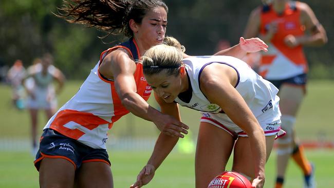 It was a thrilling last quarter with both GWS and Fremantle having chances to win the game. Picture: Tim Hunter