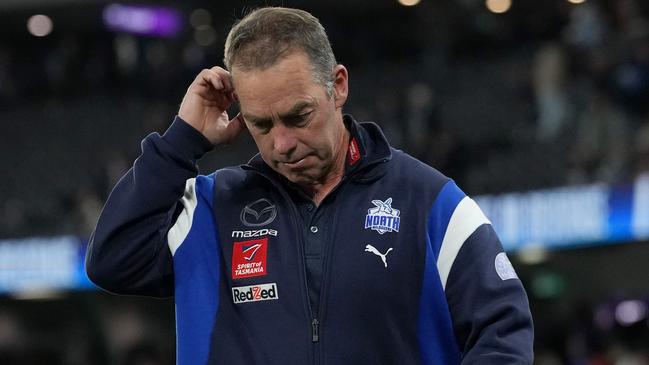 MELBOURNE, AUSTRALIA - JUNE 29: Alastair Clarkson, Senior Coach of the Kangaroos looks on after the round 16 AFL match between North Melbourne Kangaroos and Western Bulldogs at Marvel Stadium, on June 29, 2024, in Melbourne, Australia. (Photo by Daniel Pockett/Getty Images)