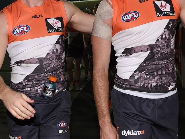 GWS paid tribute to their 100 games in the AFL in 2016. Picture: AAP Image/Dan Himbrechts