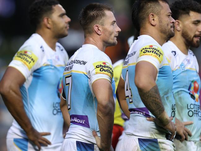 SYDNEY, AUSTRALIA - JUNE 15: Kieran Foran of the Titans looks on during the round 15 NRL match between Wests Tigers and Gold Coast Titans at Leichhardt Oval on June 15, 2024 in Sydney, Australia. (Photo by Jason McCawley/Getty Images)