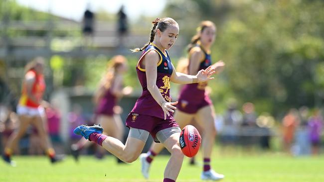 Wilston Grange’s Mia Greer playing for the Brisbane Lions academy. (Photo by Albert Perez/AFL Photos via Getty Images)