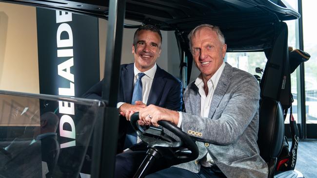 LIV Golf CEO Greg Norman and South Australian Premier Peter Malinauskas.