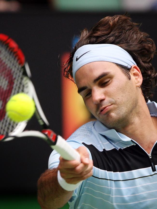 A famously relaxed Roger Federer plays in the 2007 Australian Open, where he took his third Australian Open title. ‘The power-nap facet of the program was all Roger.’ Picture: Michael Dodge