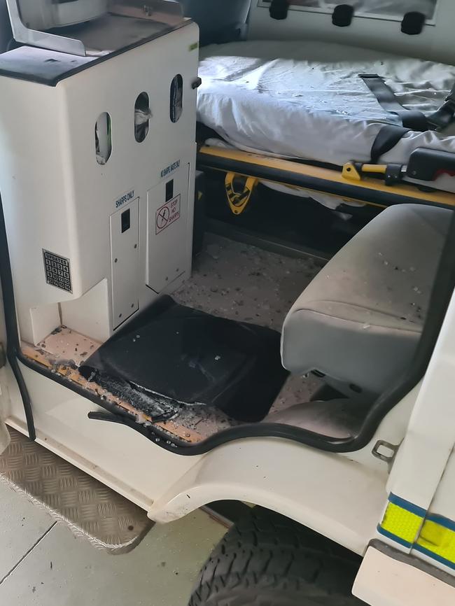 The interior of the ambulance was covered in foam from a fire extinguisher.
