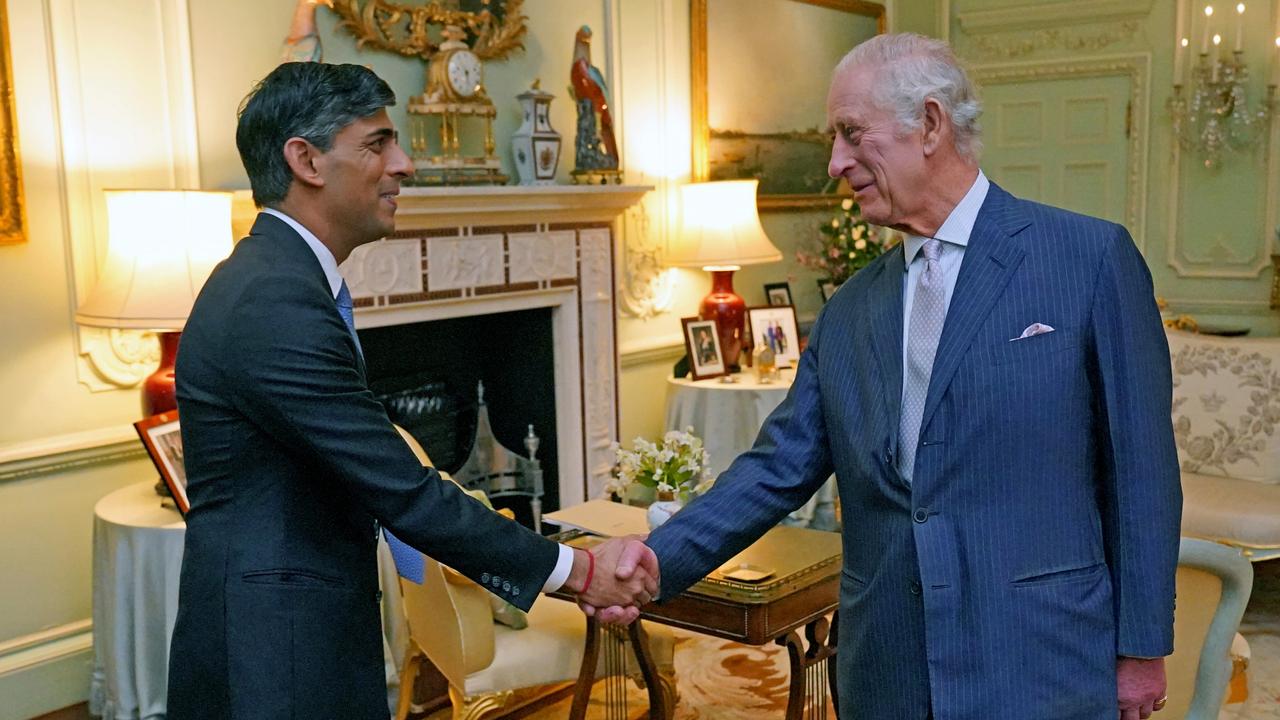 King Charles III meets with Prime Minister Rishi Sunak at Buckingham Palace for their first in-person audience since the King's diagnosis with cancer on February 21. Picture: Jonathan Brady – WPA Pool/Getty Images