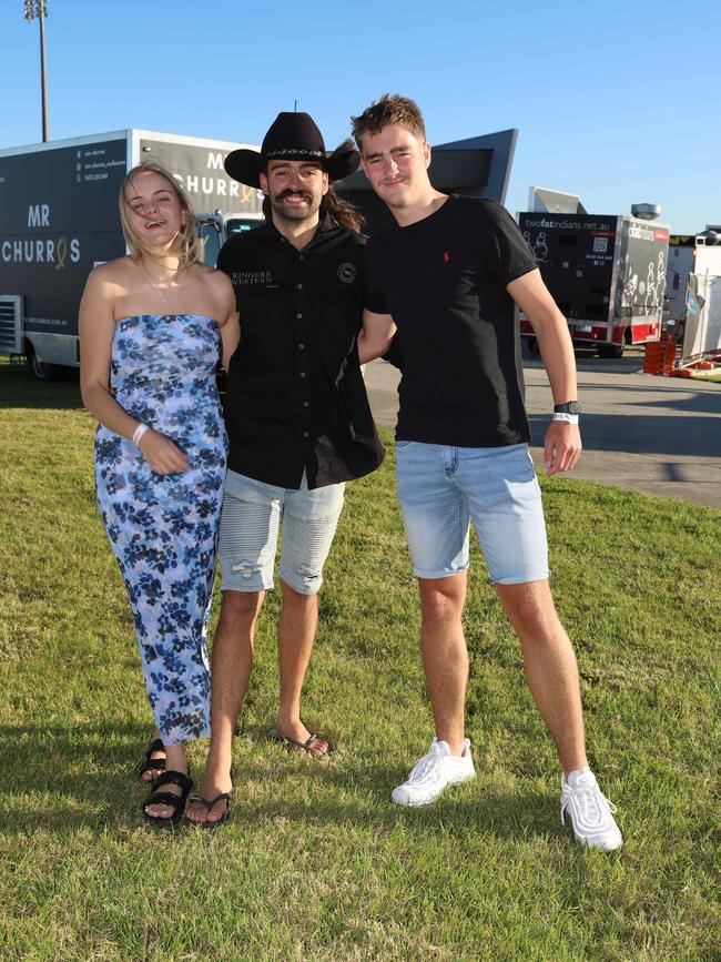 MELBOURNE, AUSTRALIA - MARCH 15 2024 Kaiser Jacobs, Jayden Bryan and Ashton Reid attend the 2024 Pakenham Cup Picture: Brendan Beckett