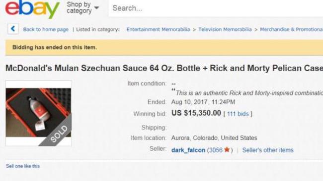 McDonald’s sauce on ebay sold for close to $A20,000 but the winner bidder is nowhere to be found.