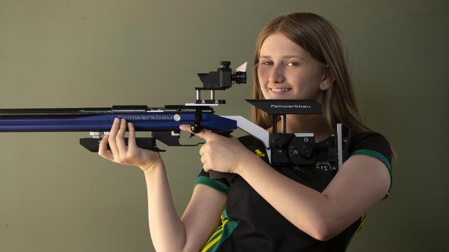 Katarina Kowplos at the Target Rifle Range at Wingfield, SA. Picture: Emma Brasier