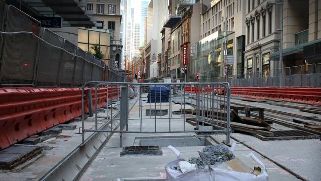 Stalled light rail progress in George St earlier this year. Picture: James Croucher