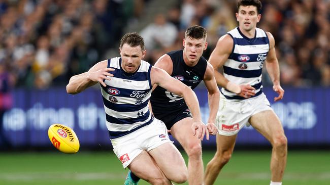 Patrick Dangerfield was in fine form before going down. Picture: Michael Willson/AFL Photos via Getty Images