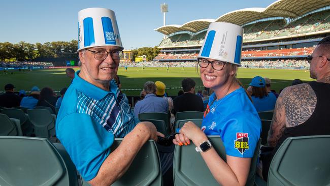 Wallace McBride, 76, is enjoying his first BBL game with his daughter Leesa Angove, 49. Picture: Ben Clark