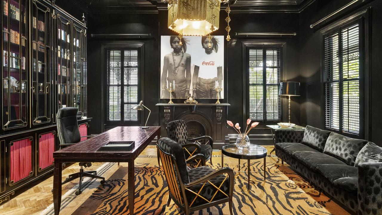 Tiger print carpets in the home office.