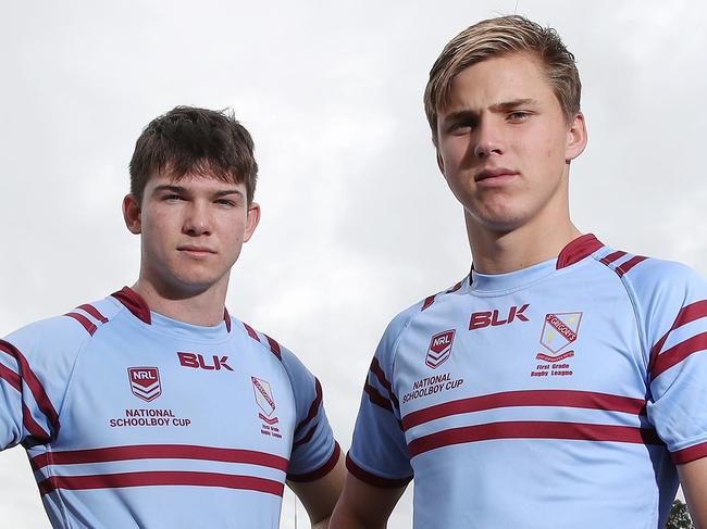 NRL Schoolboy Cup team, St Gregory's College in Gregory Hills near Campbelltown will play Hunters SHS in Round 1. Pictured is (left) Emmanuel Kandidakis, 17, Thomas Fletcher, 17, Liam Sutton, 18, and Charlie Guymer, 16. Picture: David Swift