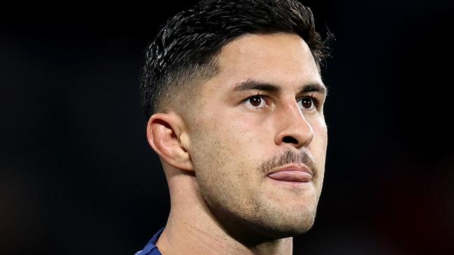 SYDNEY, AUSTRALIA - JUNE 15: Dylan Brown of the Eels looks on  during the round 15 NRL match between Parramatta Eels and Sydney Roosters at CommBank Stadium, on June 15, 2024, in Sydney, Australia. (Photo by Brendon Thorne/Getty Images)