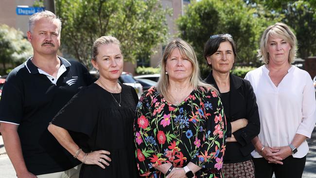 Bruce Roberts, Angela McManus, Terri O'Toole, Johanna Bree and Rebecca Roberts from Flight Attendants Association of Australia. Pictured in Mascot. Picture: Rohan Kelly