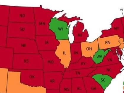 A map showing the legality of owning a kangaroo in different parts of the United States.