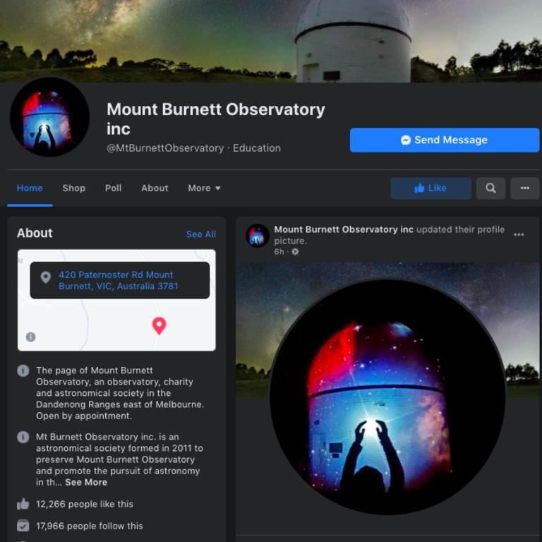 This is the legitimate Facebook page of the Mt Burnett Observatory.