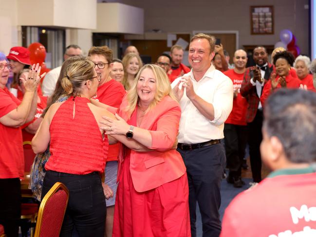 Margie Nightingale with Steven Miles premier attend the Council and the by-election after party at the Durack Inala Bowls Club, in Inala, Saturday 16th March 2024- Photo Steve Pohlner