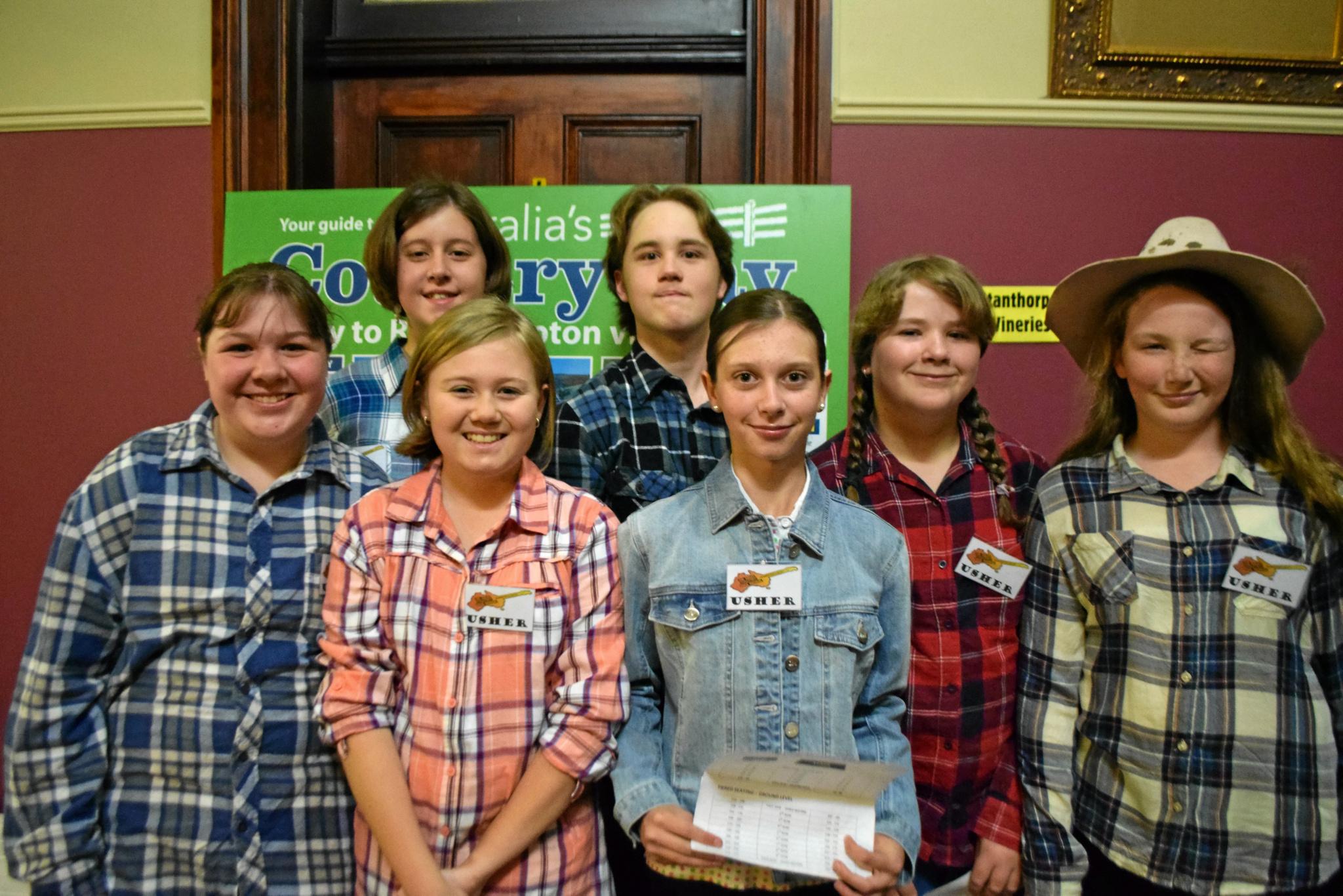 Ushers for the evening were Shakaylah Worth, Hannah Buckmaster, Olivia Ryan, Kai Wheeler, Grace McIlroy, Lydia Thorne-Stidolph and Sandy Opperman. Picture: Jonno Colfs