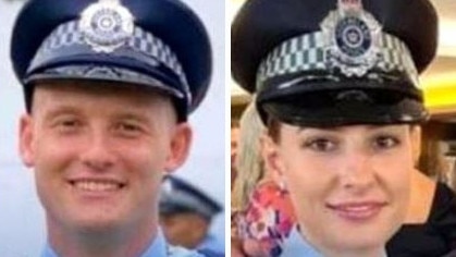 Constables Matthew Arnold and Rachel McCrow were murdered by members of the Train family just minutes after jumping the fence of the Wains Rd property in Wieambilla in December 2022. Picture: Supplied