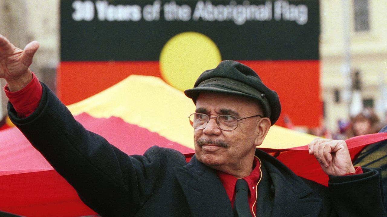Designer of Aboriginal flag Harold Thomas during 30th anniversary of the creation of the Aboriginal flag celebration parade in Adelaide 08 Jul 2001. aborigine