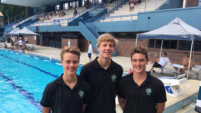 Barracudas water polo club players Jack French, Marcus Buchanan and Simon Mellick.