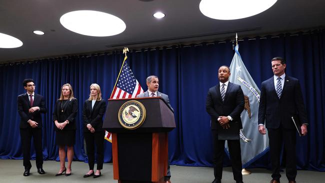 Deputy Chief at Detective Bureau Special Victims Division Carlos Ortiz with US lawyer for the Eastern District of New York Breon Peace. Picture: AFP