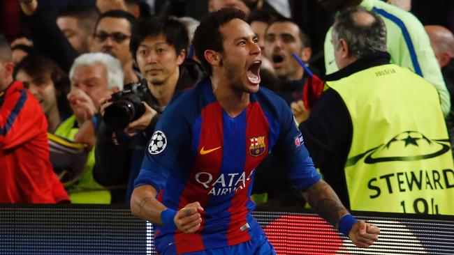 Barcelona's Brazilian forward Neymar celebrates.