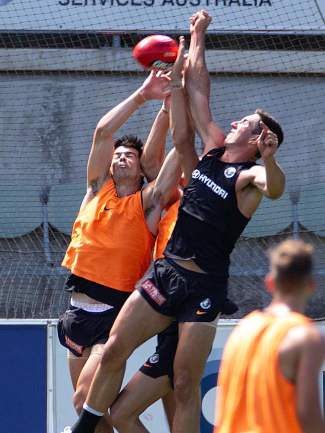 Kennedy flies for a mark during the Blues’ first training session of 2019. Picture: Sarah Matray