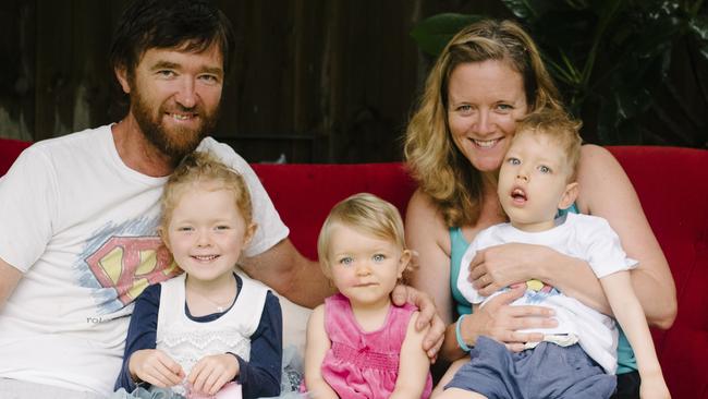 Roki Mills pictured with mum Ina, 42, and his family, dad Dave, 42, Ruby, 5, and Rosie, 1. Picture: twolittlebirdsphotography.com.au.