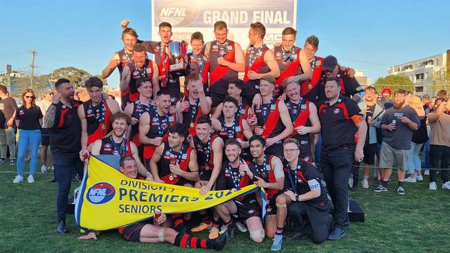 Eltham celebrates its NFNL Division 2 premiership. Picture: Ben Higgins