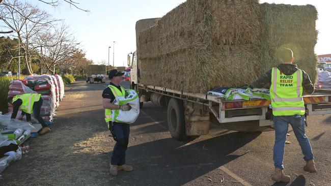 The Rapid Relief Team arrived in Lismore on Friday with 1,224 bales of hay and 880 bags of rye-grass seed to gift to 290 flood-affected farmers.