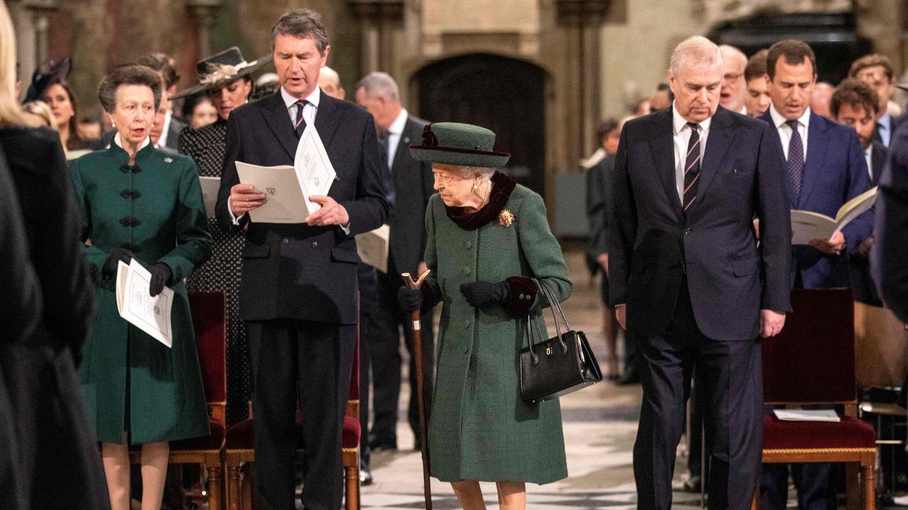 The Queen was accompanied into Westminster Abbey by Prince Andrew. Picture: Richard Pohle/Pool/AFP