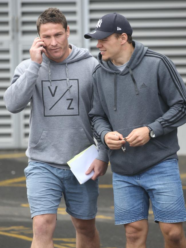 Josh Jackson and Kerrod Holland arrive at Belmore. Picture: John Grainger