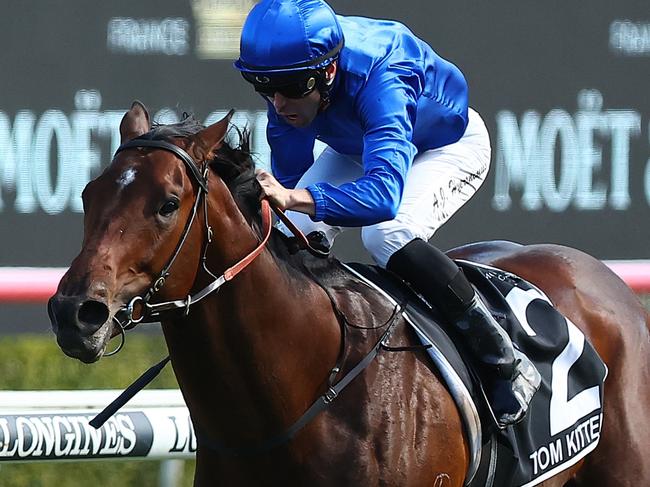 SYDNEY, AUSTRALIA - OCTOBER 28:  Adam Hyeronimus riding Tom Kitten wins Race 7 Moet & Chandon Spring Champion Stakes during Moet & Chandon Spring Champion Stakes Day - Sydney Racing at Royal Randwick Racecourse on October 28, 2023 in Sydney, Australia. (Photo by Jeremy Ng/Getty Images)